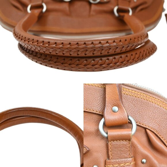 CHRISTIAN DIOR Logo Hand Bag Leather Brown Italy SHW - Picture 9 of 16